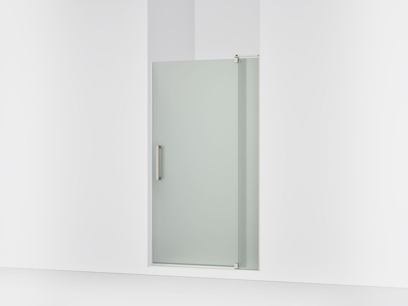 Kohler Revel Pivot shower door, 70'' H x 35-1/8 - 40'' W, with 5/16'' thick Frosted glass - Anodized Brushed Nickel by Kohler
