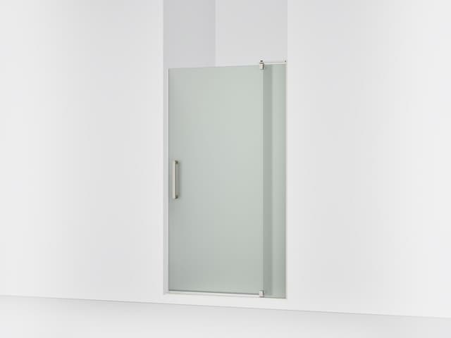 Kohler Revel Pivot shower door, 70'' H x 35-1/8 - 40'' W, with 5/16'' thick Frosted glass - Anodized Brushed Nickel