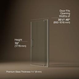 Kohler Revel Pivot shower door, 70'' H x 39-1/8 - 44'' W, with 5/16'' thick Crystal Clear glass - Anodized Brushed Nickel - image 3