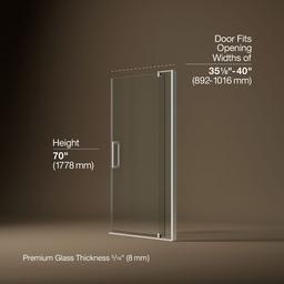 Kohler Revel Pivot shower door, 70'' H x 39-1/8 - 44'' W, with 5/16'' thick Crystal Clear glass - Bright Polished Silver - image 3