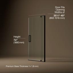 Kohler Revel Pivot shower door, 74'' H x 35-1/8 - 40'' W, with 5/16'' thick Crystal Clear glass - Anodized Dark Bronze - image 3