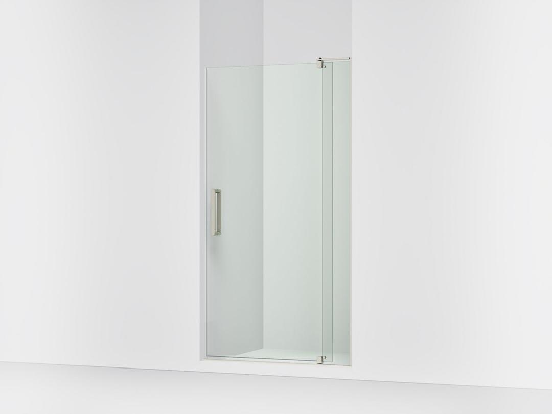 Kohler Revel Pivot shower door, 74'' H x 39-1/8 - 44'' W, with 5/16'' thick Crystal Clear glass - Anodized Brushed Nickel by Kohler