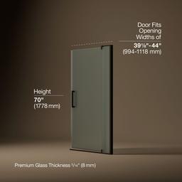 Kohler Revel Pivot shower door, 70'' H x 39-1/8 - 44'' W, with 5/16'' thick Frosted glass - Anodized Dark Bronze - image 3