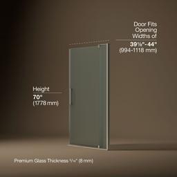 Kohler Revel Pivot shower door, 70'' H x 39-1/8 - 44'' W, with 5/16'' thick Frosted glass - Anodized Brushed Nickel - image 3