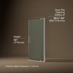 Kohler Revel Pivot shower door, 70'' H x 39-1/8 - 44'' W, with 5/16'' thick Frosted glass - Bright Polished Silver - image 3