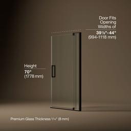 Kohler Revel Pivot shower door, 70'' H x 39-1/8 - 44'' W, with 5/16'' thick Crystal Clear glass - Anodized Dark Bronze - image 4