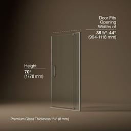 Kohler Revel Pivot shower door, 70'' H x 39-1/8 - 44'' W, with 5/16'' thick Crystal Clear glass - Anodized Brushed Nickel - image 4