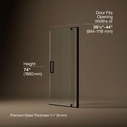 Kohler Revel Pivot shower door, 74'' H x 39-1/8 - 44'' W, with 5/16'' thick Crystal Clear glass - Anodized Dark Bronze - image 3