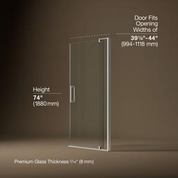 Kohler Revel Pivot shower door, 74'' H x 39-1/8 - 44'' W, with 5/16'' thick Crystal Clear glass - Bright Polished Silver - image 3