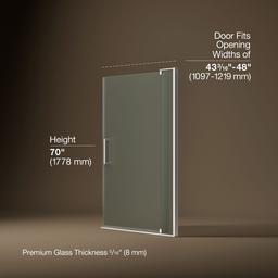 Kohler Revel Pivot shower door, 70'' H x 43-1/8 - 48'' W, with 5/16'' thick Frosted glass - Bright Polished Silver - image 3