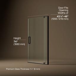 Kohler Revel Pivot shower door, 74'' H x 43-1/8 - 48'' W, with 5/16'' thick Crystal Clear glass - Anodized Dark Bronze - image 3