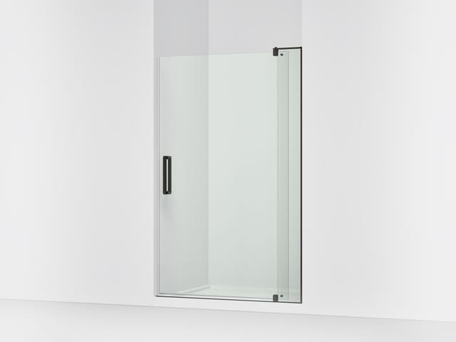 Kohler Revel Pivot shower door, 74'' H x 43-1/8 - 48'' W, with 5/16'' thick Crystal Clear glass - Anodized Dark Bronze