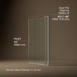 Kohler Revel Pivot shower door, 74'' H x 43-1/8 - 48'' W, with 5/16'' thick Crystal Clear glass - Anodized Brushed Nickel - image 3