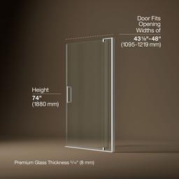 Kohler Revel Pivot shower door, 74'' H x 43-1/8 - 48'' W, with 5/16'' thick Crystal Clear glass - Bright Polished Silver - image 3