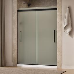Kohler Pleat Frameless sliding shower door, 79-1/16'' H x 54-5/8 - 59-5/8'' W, with 5/16'' thick Frosted glass - Matte Black - image 2