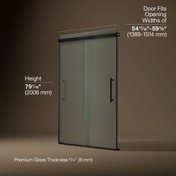 Kohler Pleat Frameless sliding shower door, 79-1/16'' H x 54-5/8 - 59-5/8'' W, with 5/16'' thick Frosted glass - Matte Black - image 3