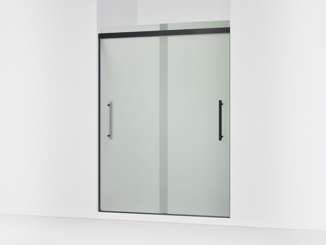 Kohler Pleat Frameless sliding shower door, 79-1/16'' H x 54-5/8 - 59-5/8'' W, with 5/16'' thick Frosted glass - Matte Black by Kohler