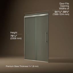 Kohler Pleat Frameless sliding shower door, 79-1/16'' H x 54-5/8 - 59-5/8'' W, with 5/16'' thick Frosted glass - Anodized Brushed Nickel - image 3