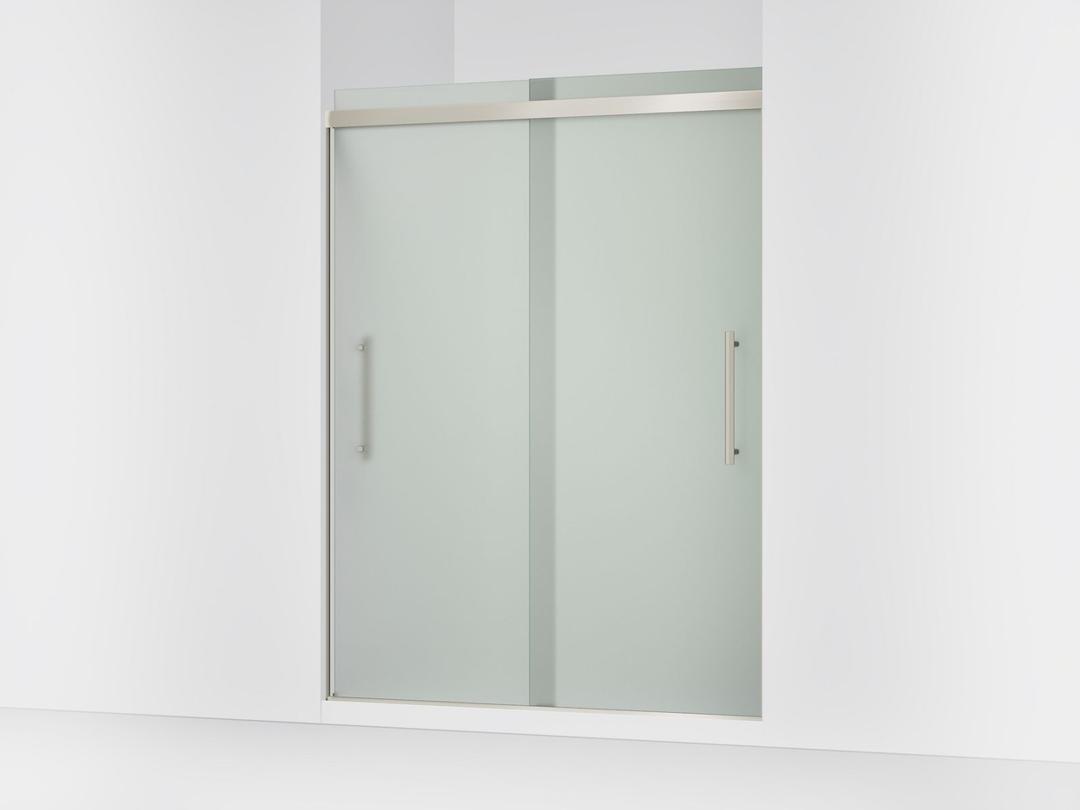 Kohler Pleat Frameless sliding shower door, 79-1/16'' H x 54-5/8 - 59-5/8'' W, with 5/16'' thick Frosted glass - Anodized Brushed Nickel by Kohler