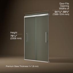 Kohler Pleat Frameless sliding shower door, 79-1/16'' H x 54-5/8 - 59-5/8'' W, with 5/16'' thick Frosted glass - Bright Polished Silver - image 3
