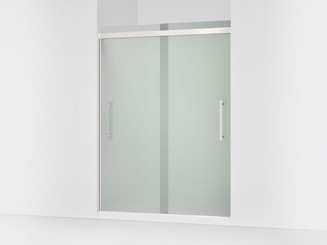 Kohler Pleat Frameless sliding shower door, 79-1/16'' H x 54-5/8 - 59-5/8'' W, with 5/16'' thick Frosted glass - Bright Polished Silver by Kohler