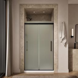 Kohler Pleat Frameless sliding shower door, 79-1/16'' H x 44-5/8 - 47-5/8'' W, with 5/16'' thick Frosted glass - Matte Black - image 4