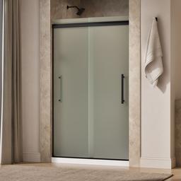 Kohler Pleat Frameless sliding shower door, 79-1/16'' H x 44-5/8 - 47-5/8'' W, with 5/16'' thick Frosted glass - Matte Black - image 2