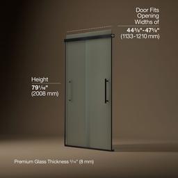 Kohler Pleat Frameless sliding shower door, 79-1/16'' H x 44-5/8 - 47-5/8'' W, with 5/16'' thick Frosted glass - Matte Black - image 3