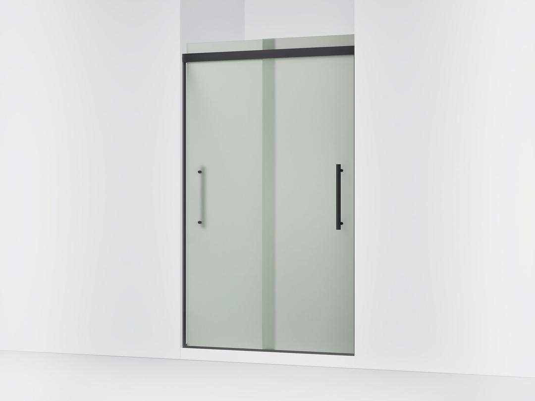 Kohler Pleat Frameless sliding shower door, 79-1/16'' H x 44-5/8 - 47-5/8'' W, with 5/16'' thick Frosted glass - Matte Black by Kohler