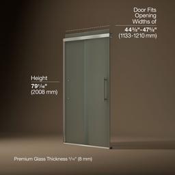 Kohler Pleat Frameless sliding shower door, 79-1/16'' H x 44-5/8 - 47-5/8'' W, with 5/16'' thick Frosted glass - Anodized Brushed Nickel - image 3
