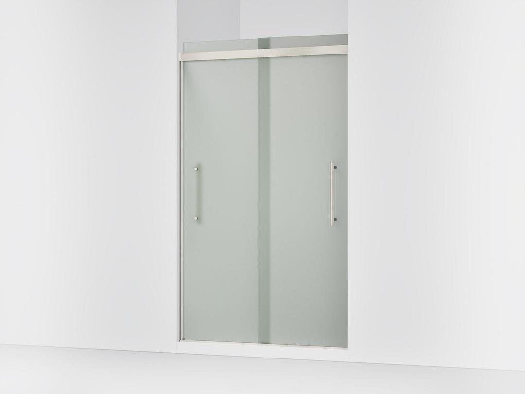 Kohler Pleat Frameless sliding shower door, 79-1/16'' H x 44-5/8 - 47-5/8'' W, with 5/16'' thick Frosted glass - Anodized Brushed Nickel by Kohler