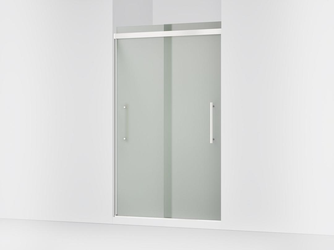 Kohler Pleat Frameless sliding shower door, 79-1/16'' H x 44-5/8 - 47-5/8'' W, with 5/16'' thick Frosted glass - Bright Polished Silver by Kohler