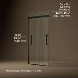 Kohler Pleat Frameless sliding shower door, 79-1/16'' H x 44-5/8 - 47-5/8'' W, with 5/16'' thick Crystal Clear glass - Matte Black - image 3