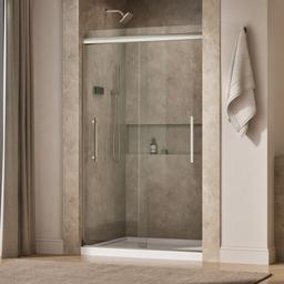 Kohler Pleat Frameless sliding shower door, 79-1/16'' H x 44-5/8 - 47-5/8'' W, with 5/16'' thick Crystal Clear glass - Anodized Brushed Nickel - image 2