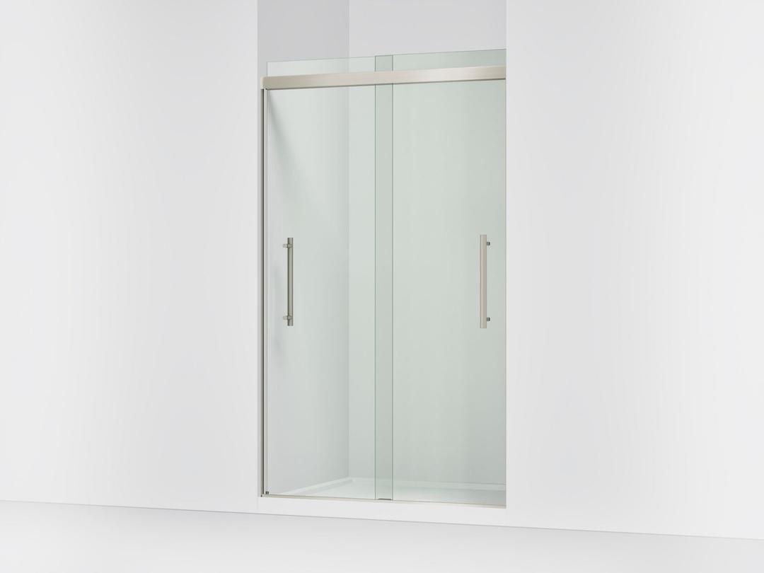 Kohler Pleat Frameless sliding shower door, 79-1/16'' H x 44-5/8 - 47-5/8'' W, with 5/16'' thick Crystal Clear glass - Anodized Brushed Nickel by Kohler