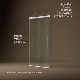 Kohler Pleat Frameless sliding shower door, 79-1/16'' H x 44-5/8 - 47-5/8'' W, with 5/16'' thick Crystal Clear glass - Bright Polished Silver - image 3