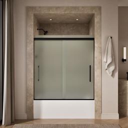Kohler Pleat Frameless sliding bath door, 63-9/16'' H x 54-5/8 - 59-5/8'' W, with 5/16'' thick Frosted glass - Matte Black - image 4