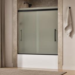 Kohler Pleat Frameless sliding bath door, 63-9/16'' H x 54-5/8 - 59-5/8'' W, with 5/16'' thick Frosted glass - Matte Black - image 2