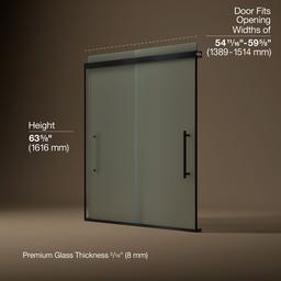 Kohler Pleat Frameless sliding bath door, 63-9/16'' H x 54-5/8 - 59-5/8'' W, with 5/16'' thick Frosted glass - Matte Black - image 3