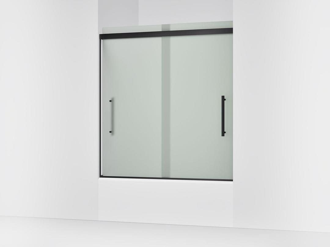 Kohler Pleat Frameless sliding bath door, 63-9/16'' H x 54-5/8 - 59-5/8'' W, with 5/16'' thick Frosted glass - Matte Black by Kohler