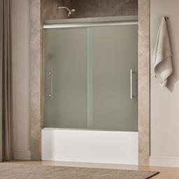 Kohler Pleat Frameless sliding bath door, 63-9/16'' H x 54-5/8 - 59-5/8'' W, with 5/16'' thick Frosted glass - Anodized Brushed Nickel - image 2