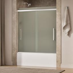 Kohler Pleat Frameless sliding bath door, 63-9/16'' H x 54-5/8 - 59-5/8'' W, with 5/16'' thick Frosted glass - Bright Polished Silver - image 2