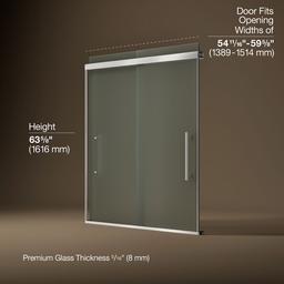 Kohler Pleat Frameless sliding bath door, 63-9/16'' H x 54-5/8 - 59-5/8'' W, with 5/16'' thick Frosted glass - Bright Polished Silver - image 3