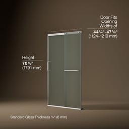 Kohler Elate Sliding shower door, 70-1/2'' H x 44-1/4 - 47-5/8'' W, with 1/4'' thick Frosted glass - Bright Silver - image 3
