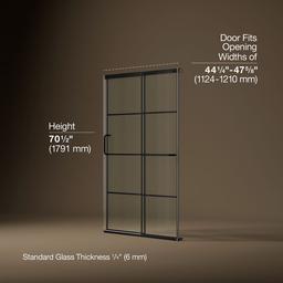 Kohler Elate Sliding shower door, 70-1/2'' H x 44-1/4 - 47-5/8'' W, with 1/4'' thick Crystal Clear glass with rectangular grille pattern - Matte Black - image 3