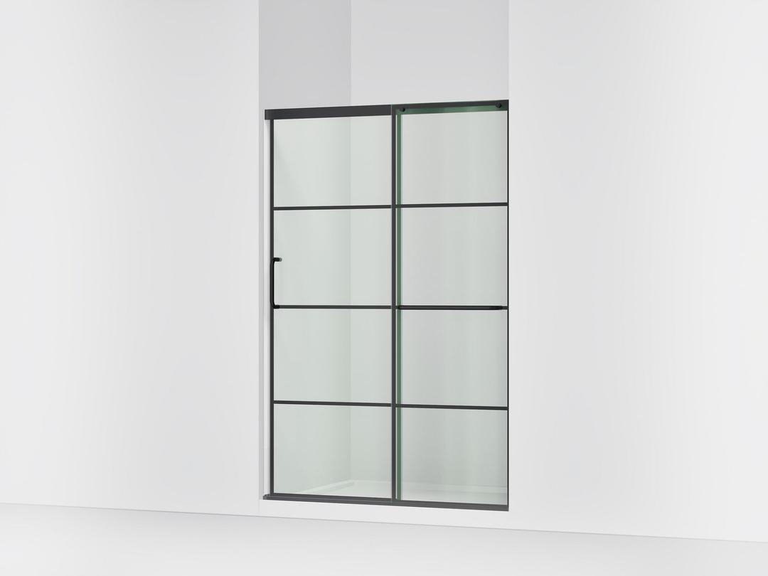 Kohler Elate Sliding shower door, 70-1/2'' H x 44-1/4 - 47-5/8'' W, with 1/4'' thick Crystal Clear glass with rectangular grille pattern - Matte Black by Kohler