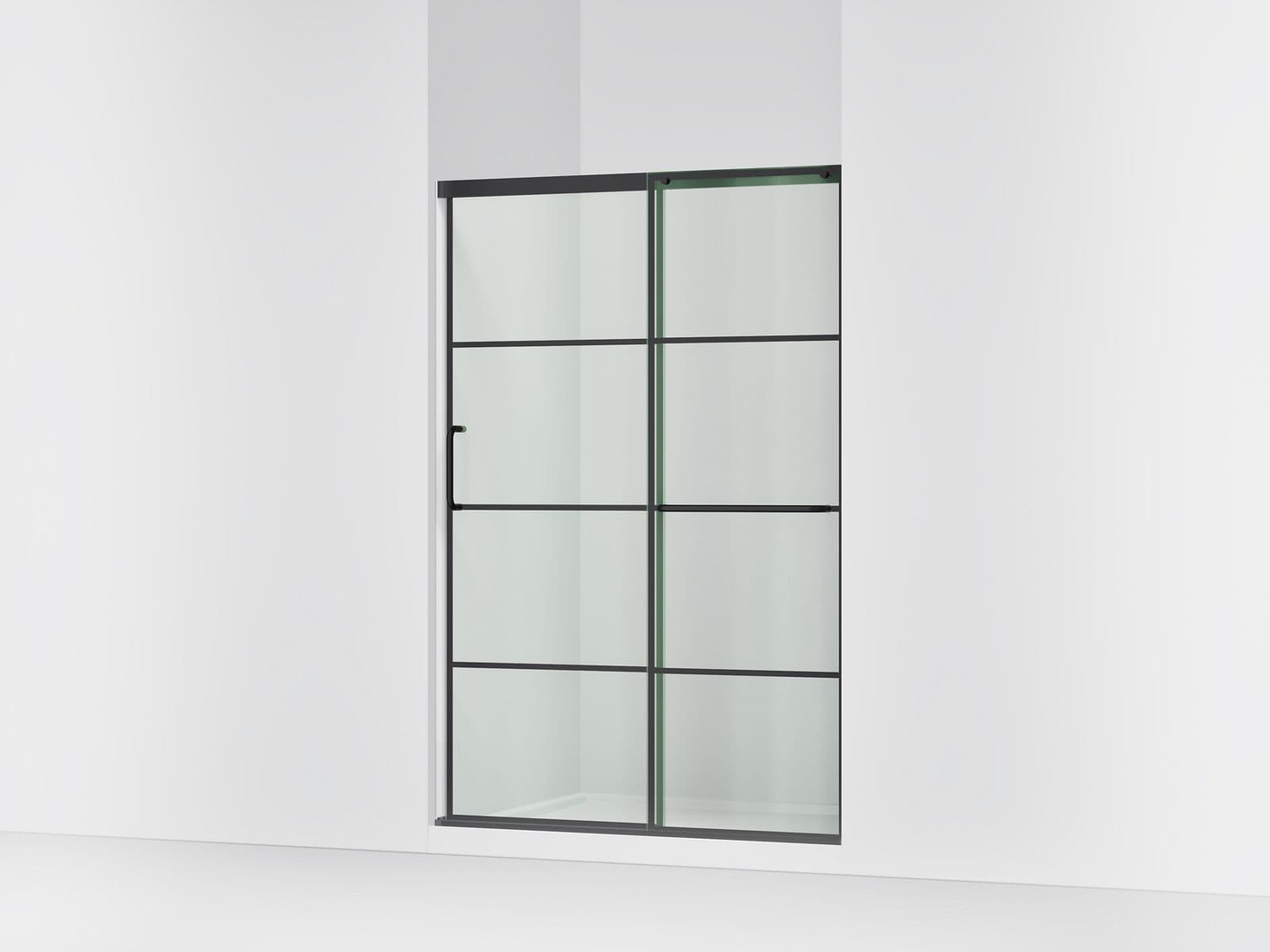 Kohler Elate Sliding shower door, 70-1/2'' H x 50-1/4 - 53-5/8'' W, with 1/4'' thick Crystal Clear glass with rectangular grille pattern - Matte Black by Kohler