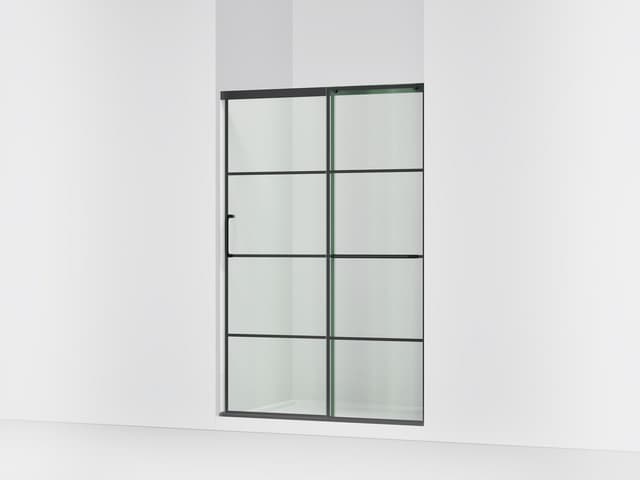 Kohler Elate Sliding shower door, 70-1/2'' H x 44-1/4 - 47-5/8'' W, with 1/4'' thick Crystal Clear glass with rectangular grille pattern - Matte Black