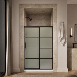 Kohler Elate Sliding shower door, 70-1/2'' H x 44-1/4 - 47-5/8'' W, with 1/4'' thick Frosted glass with rectangular grille pattern - Matte Black - image 4