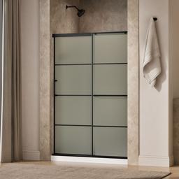 Kohler Elate Sliding shower door, 70-1/2'' H x 44-1/4 - 47-5/8'' W, with 1/4'' thick Frosted glass with rectangular grille pattern - Matte Black - image 2